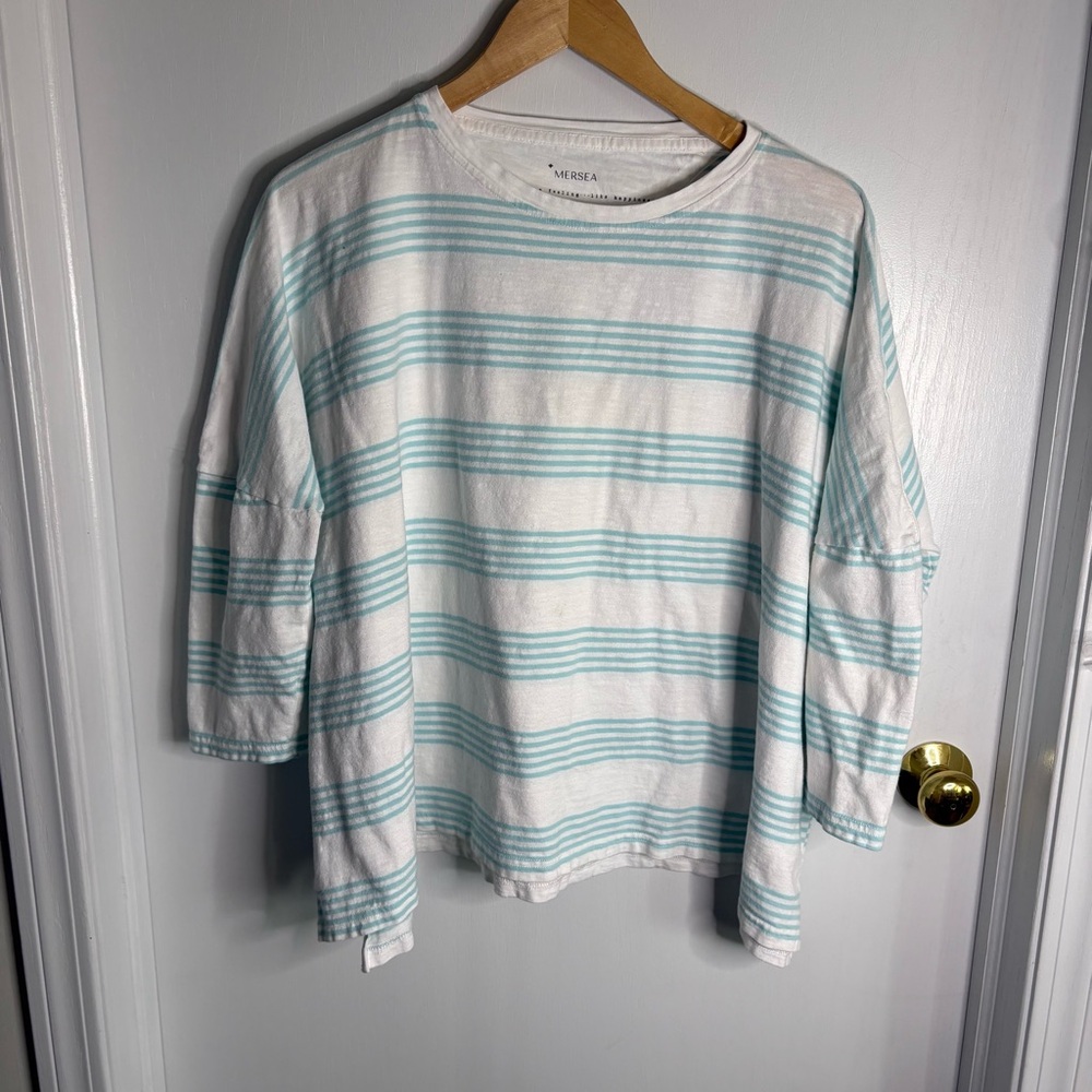 Mersea OS Blue & White Striped Cotton Tunic Coastal Beachy Oversized Nautical